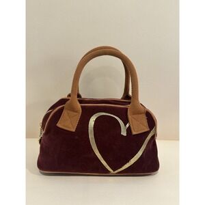 Velvet & Gold Heart Purse Victoria's Secret Y2K Maroon Small Handbag Zip Vintage